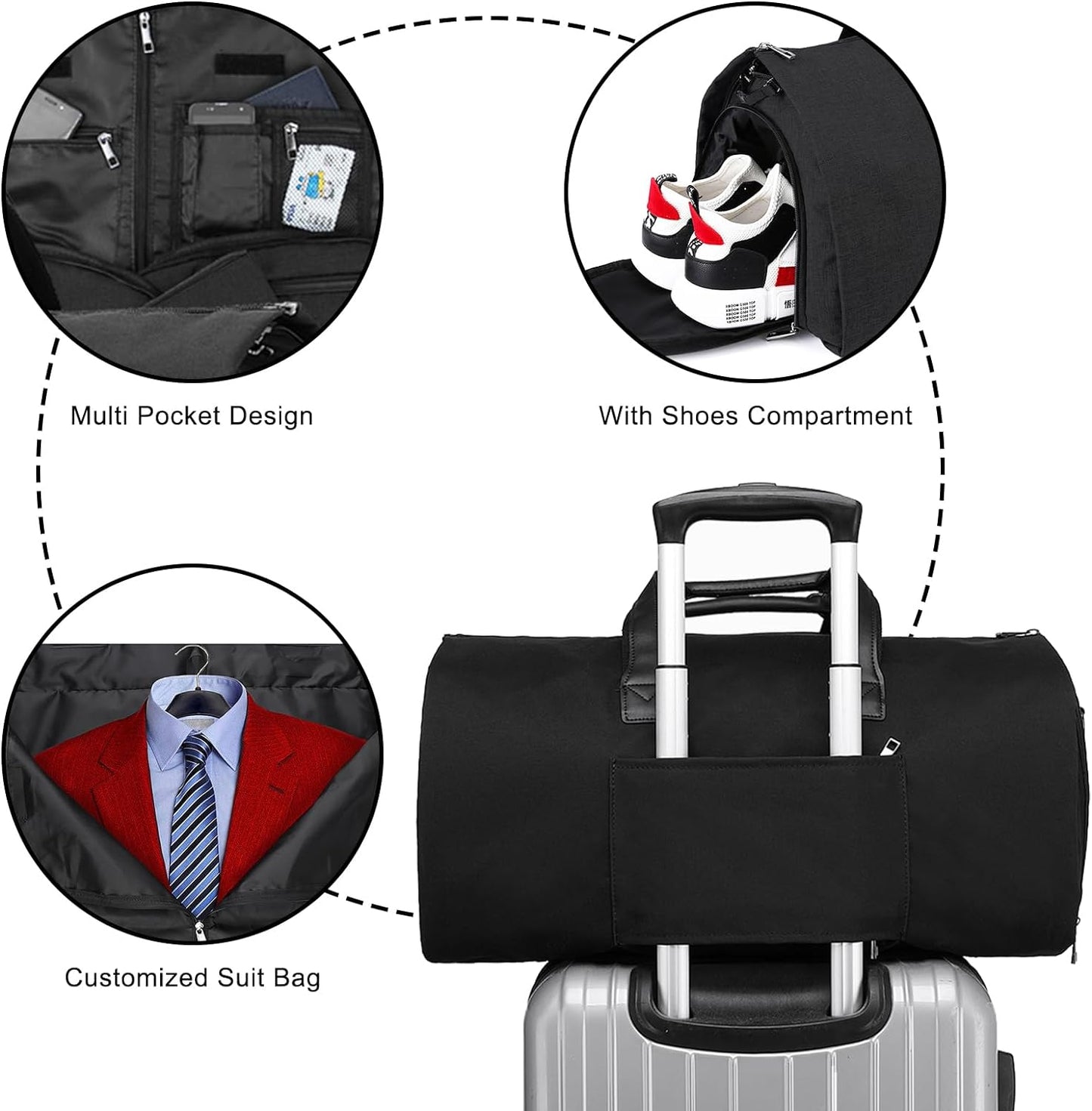 2 in 1 Convertible Garment Bag with Shoulder Strap,Suit Travel Bag Carry on Garment Duffel Bag for Men Women Black